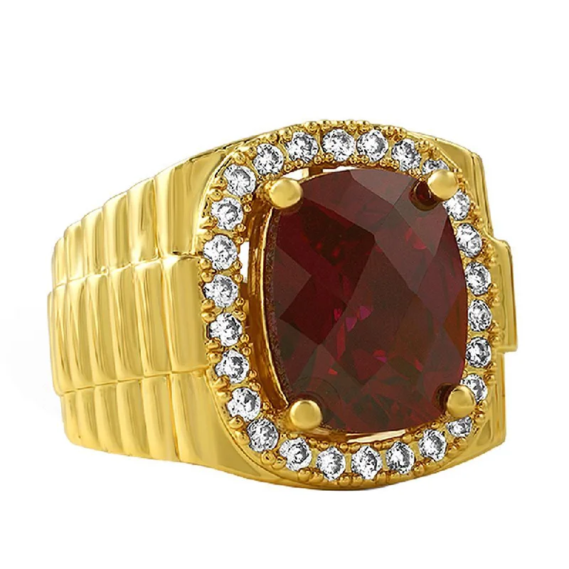 women’s adjustable engagement rings-Lab Ruby CZ Gold Ring