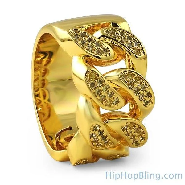 women’s elegant rings-Lemonade Gold Cuban Link CZ Ring