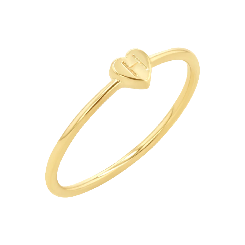 women’s matching wedding rings-Engravable Letter Heart Stacking Ring