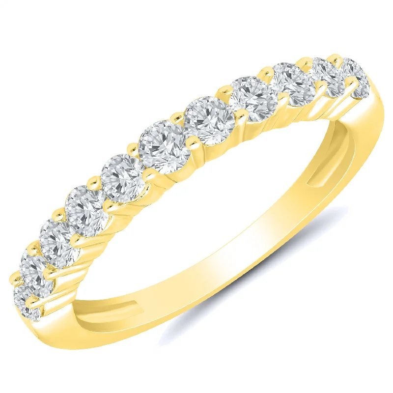 women’s round cut engagement rings-14K Yellow Gold 0.75ctw Round Diamond Eleven Stone Wedding Band