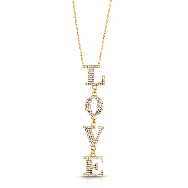 women’s chain necklace sets-LOVE DROP NECKLACE, 14kt Gold