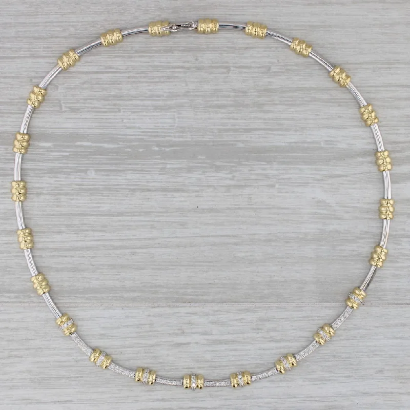 women’s wedding necklaces-Roberto Coin 0.75ctw Diamond Collar Necklace 18k Gold Linked Bars 16.75"