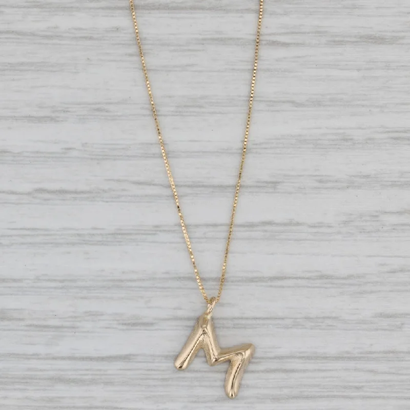 women’s gold pendant necklaces-Letter Initial M Pendant Necklace 14k Yellow Gold 19" Box Chain Necklace