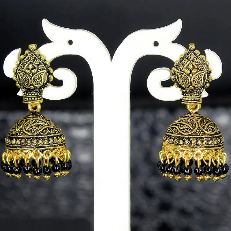 women’s unique earrings-Mahavir Gold Plated Black Pearl Jhumki Earrings - AI JUMKHI 2054