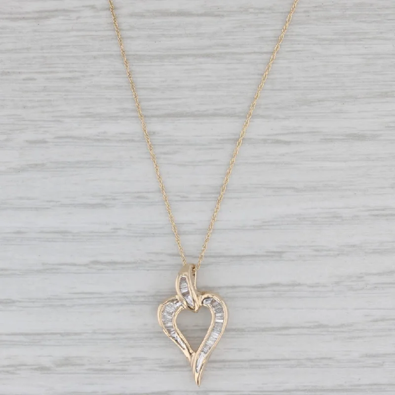 women’s multi-strand necklaces-0.26ctw Diamond Open Heart Pendant Necklace 10k Yellow Gold 18.5" Rope Chain