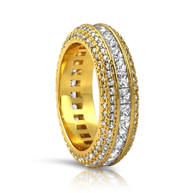 women’s rings-Princess Cut Channel Set Micro Pave CZ Eternity Band Ring in Gold