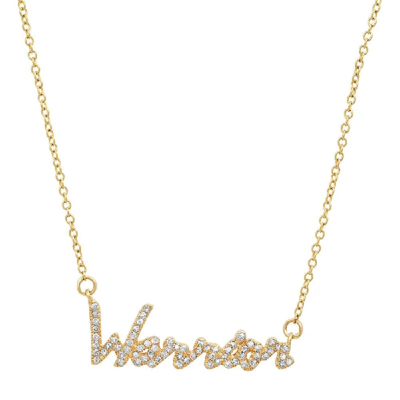 women’s vintage-style necklaces-WARRIOR CURSIVE DIAMOND NECKLACE, GOLD