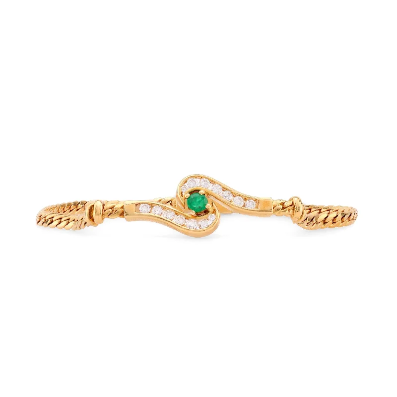 women’s classic bangles-Vintage French Emerald Diamond 18K Yellow Gold Bracelet