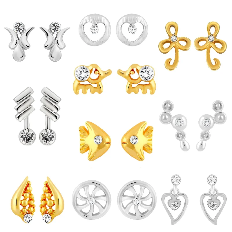 women’s layered earrings-Mahi Combo of 10 Samll Crystal Stud Earrings for girls and women CO1105273M