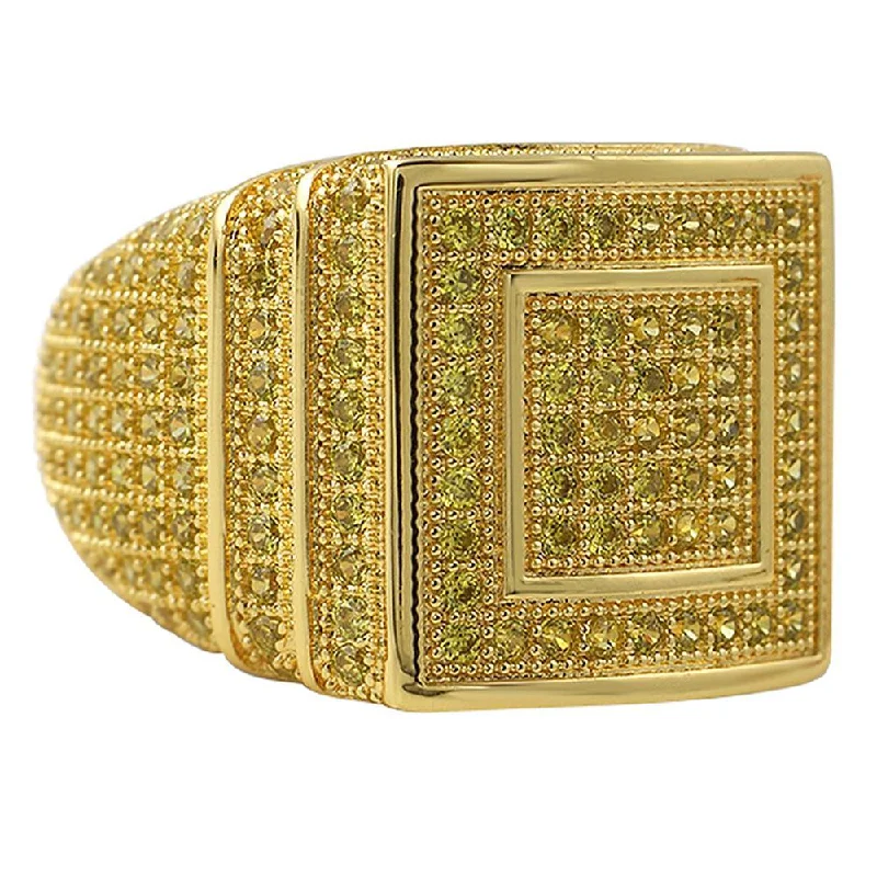 women’s chunky gold rings-Ice Stacked Lemonade CZ Micro Pave Iced Out Ring