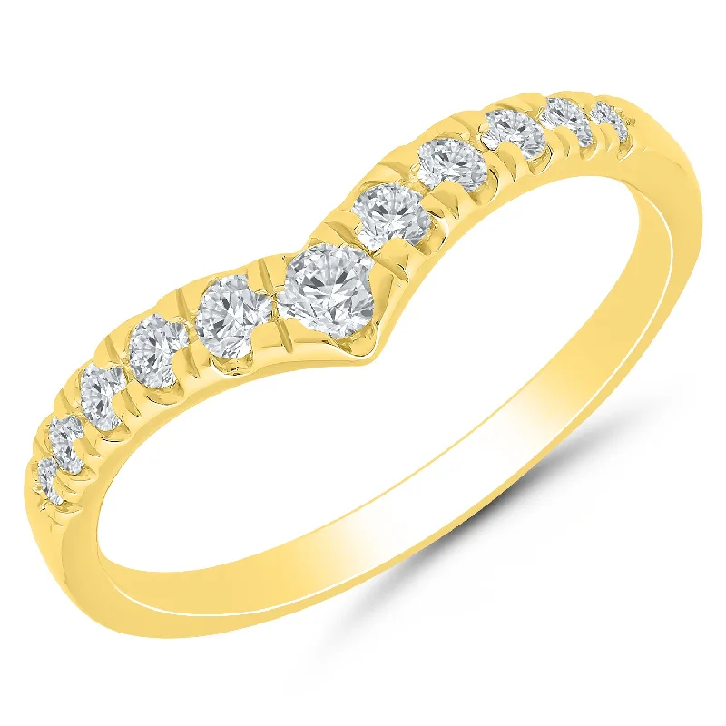 women’s engagement rings-14K Yellow Gold 0.25ctw Round Diamond Chevron Wedding Band