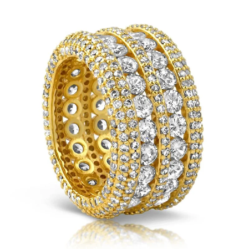 women’s princess cut rings-Ultimate Boss Bling Bling CZ Eternity Mens Ring in Gold