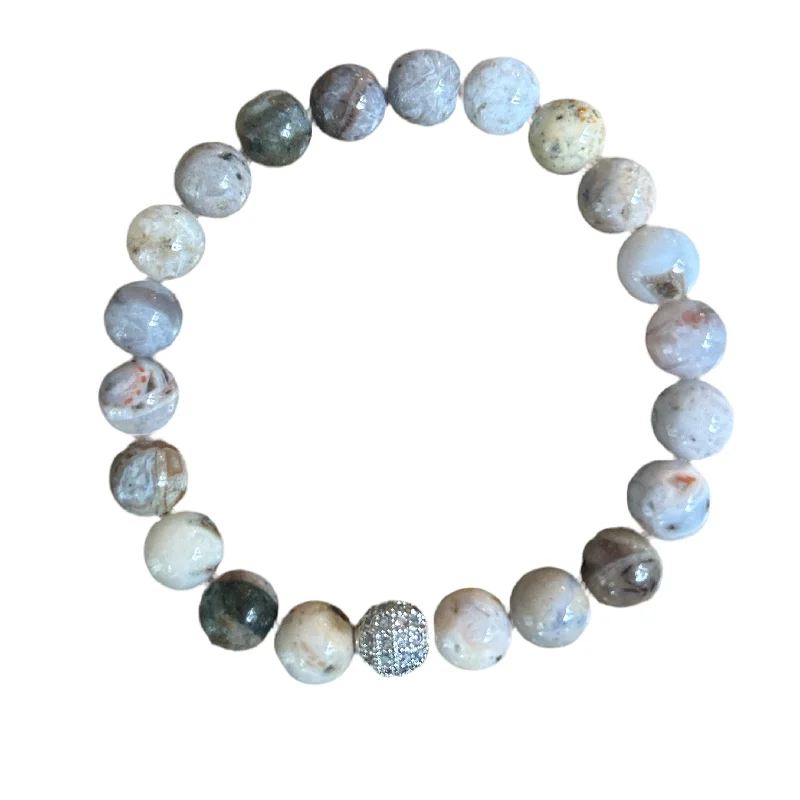 women’s personalized bracelets-Silver Pave Bamboo Agate 8mm