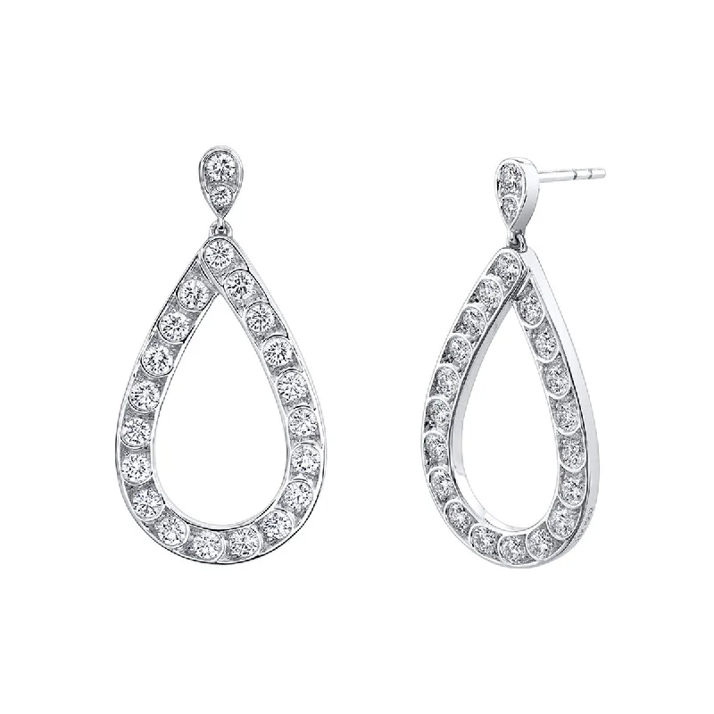 women’s hoop earrings-Scallop Artisan Diamond Pave Tear Drop Earrings