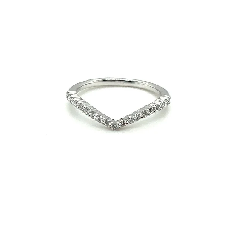 women’s stackable engagement rings-14K White Gold 0.25ctw Round Diamond Chevron Wedding Band