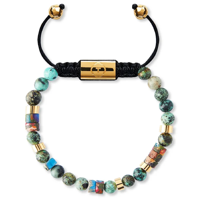 women’s luxury bangles-African Turquoise with Heishis GOLD