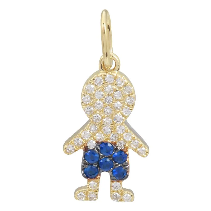 women’s thick chain necklaces-14k Yellow Gold Diamond & Sapphire Boy Necklace Charm