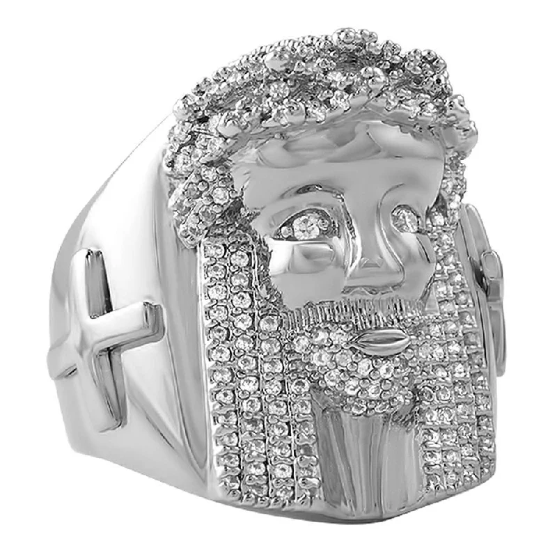 women’s designer diamond rings-Iced Out Jesus Piece Cross Ring