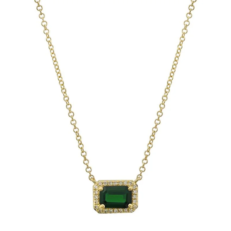 women’s diamond pendant necklaces-14K Yellow Gold Diamond and Emerald Necklace