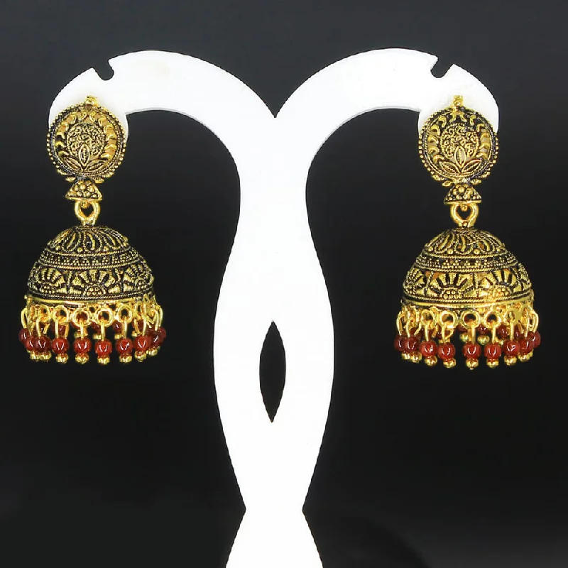 women’s gemstone drop earrings-Mahavir Gold Plated Red Pearl Jhumki Earrings - AI JUMKHI 2026