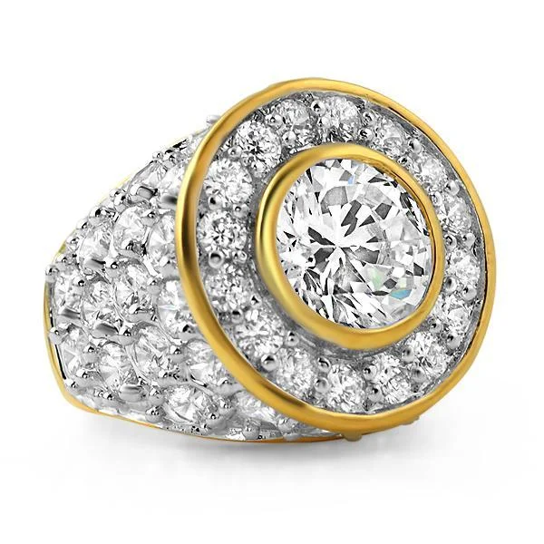 women’s gemstone wedding rings-Gold .925 Silver Centerstone CZ Iced Out Ring