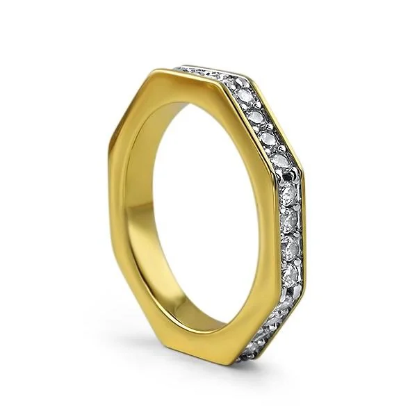 women’s cushion cut rings-Skinny Octagon Iced Out Gold Ring