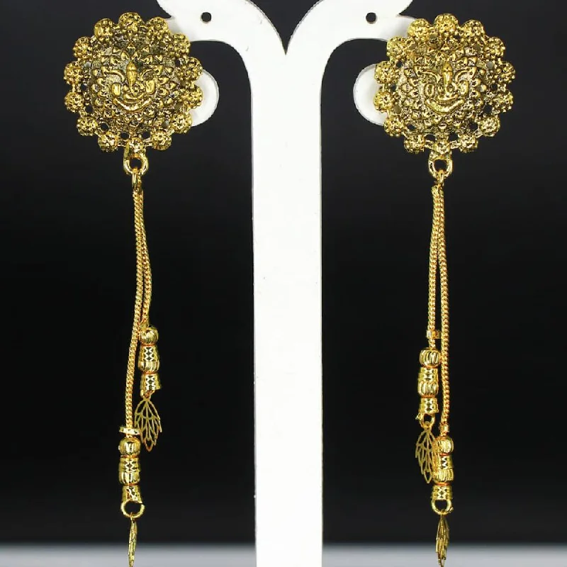 women’s bridal earrings-Mahavir Gold Plated Dangler Earrings - JBS E RING 7