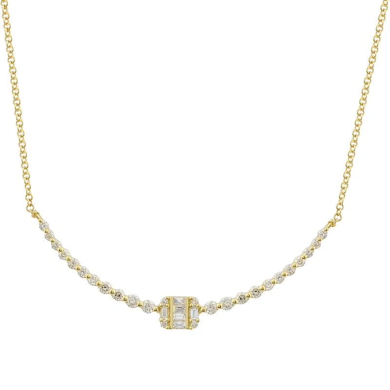 women’s personalized gold necklaces-14k Yellow Gold Diamond Curved Necklace