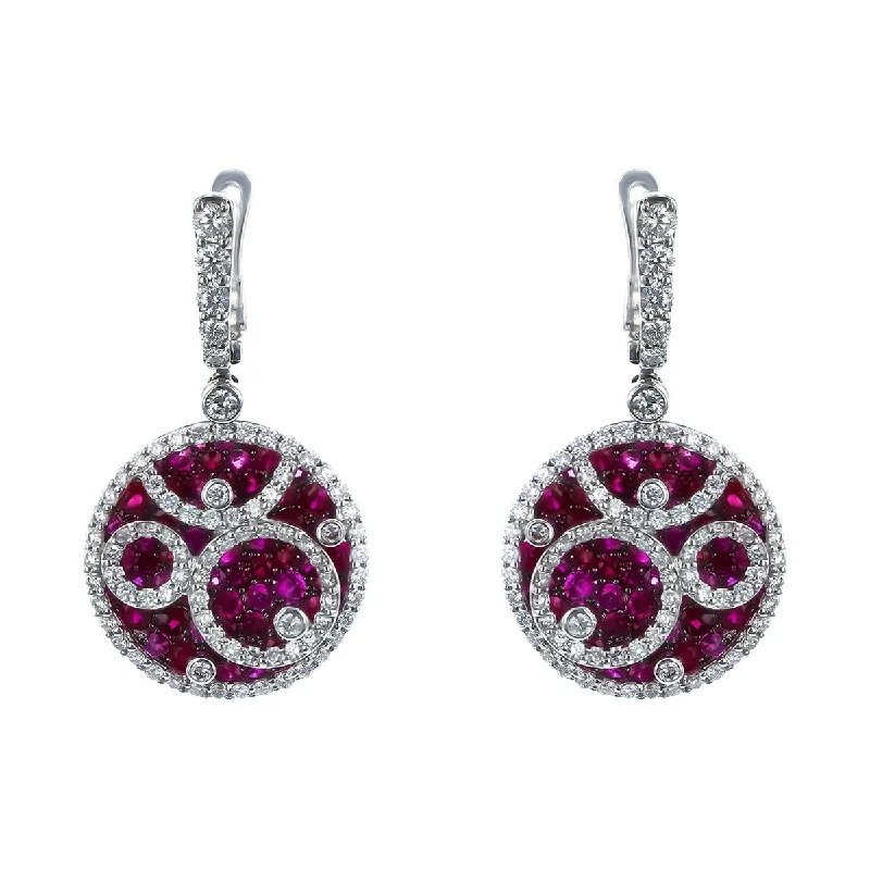 women’s flower stud earrings-Salavetti Ruby and Diamond Medallion Drop Earrings