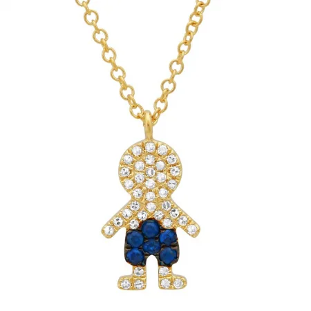 women’s dainty necklaces-14K Yellow Gold Diamond and Blue Sapphire Boy Necklace