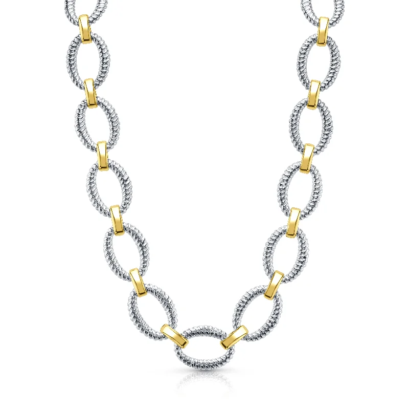 women’s chic necklaces-OVAL SILVER BRAID AND GOLD LINK NECKLACE