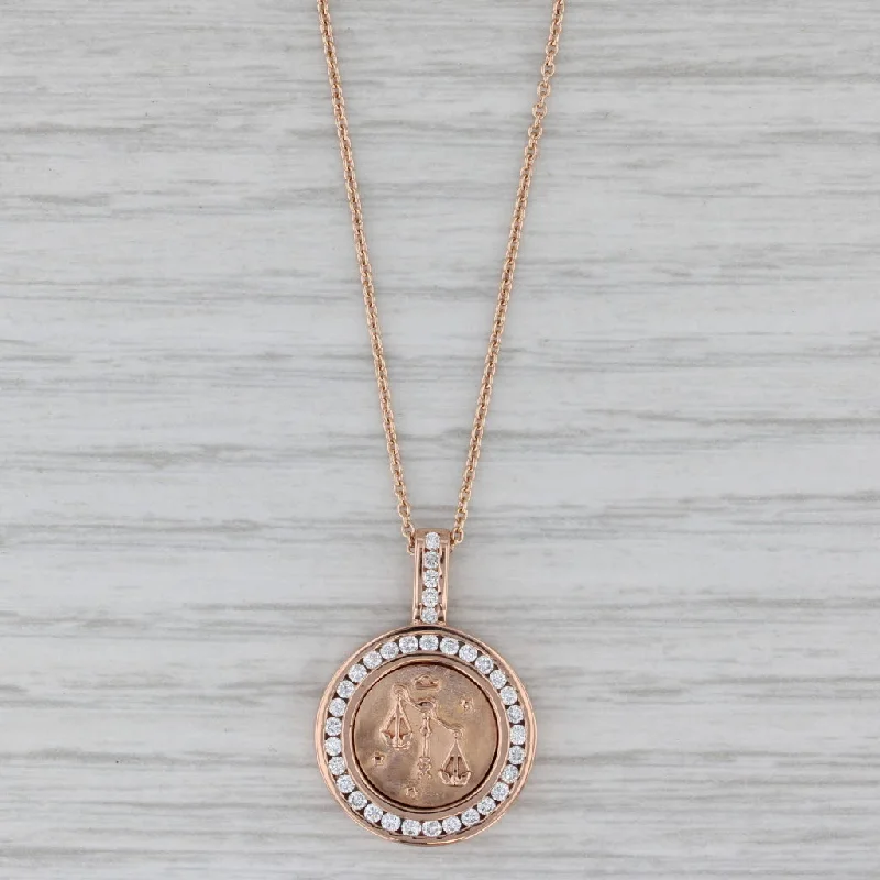 women’s choker chain necklaces-0.38ctw Diamond Halo Libra Zodiac Medallion Pendant Necklace 18k Rose Gold 18"