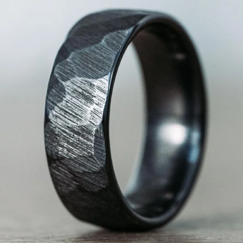 women’s wedding engagement rings-The Apollo Noir | Men's Hammered Black Titanium Wedding Band