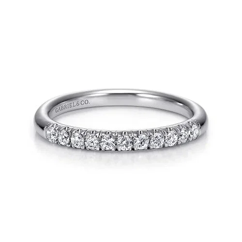 women’s side stone engagement rings-Portofino - 14K White Gold 11 Stone French Pave Diamond Wedding Band - 0.24 ct