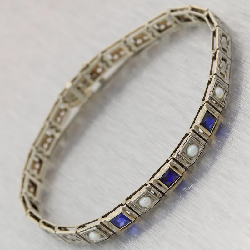 women’s bracelet watches-1930's Antique Art Deco 0.60ctw Sapphire & Pearl Filigree Bracelet