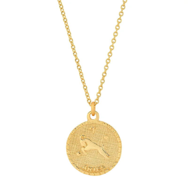 women’s gemstone pendant necklaces-ARIES ZODIAC MEDALLION NECKLACE, GOLD