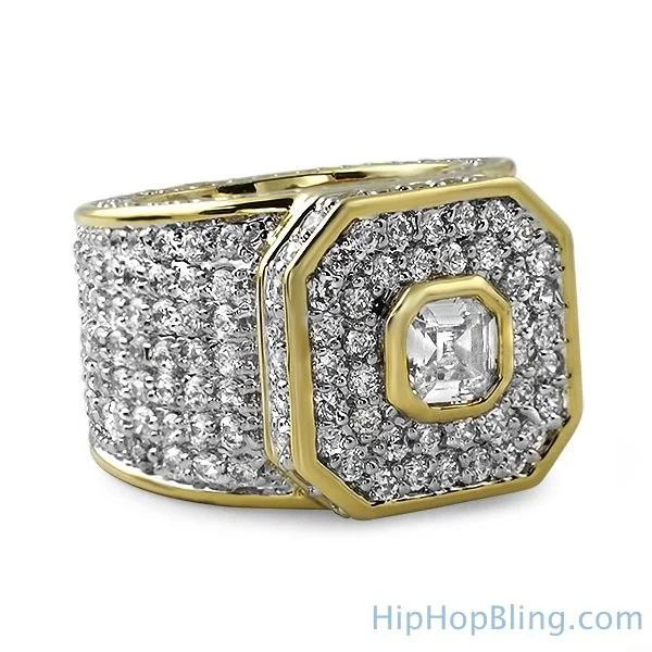 women’s pear-shaped rings-Asscher Gold Bling Bling Boss Ring