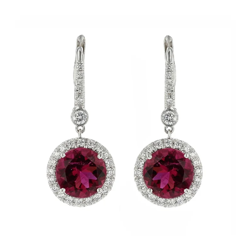 women’s silver hoop earrings-Rubellite and Diamond Halo Drop Earrings