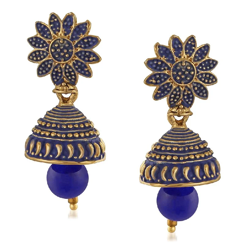 women’s zirconia earrings-Mahi Meenakari Work Blue Artificial Bead Floral Jhumka Drop Earrings for Women (ER1109690G)