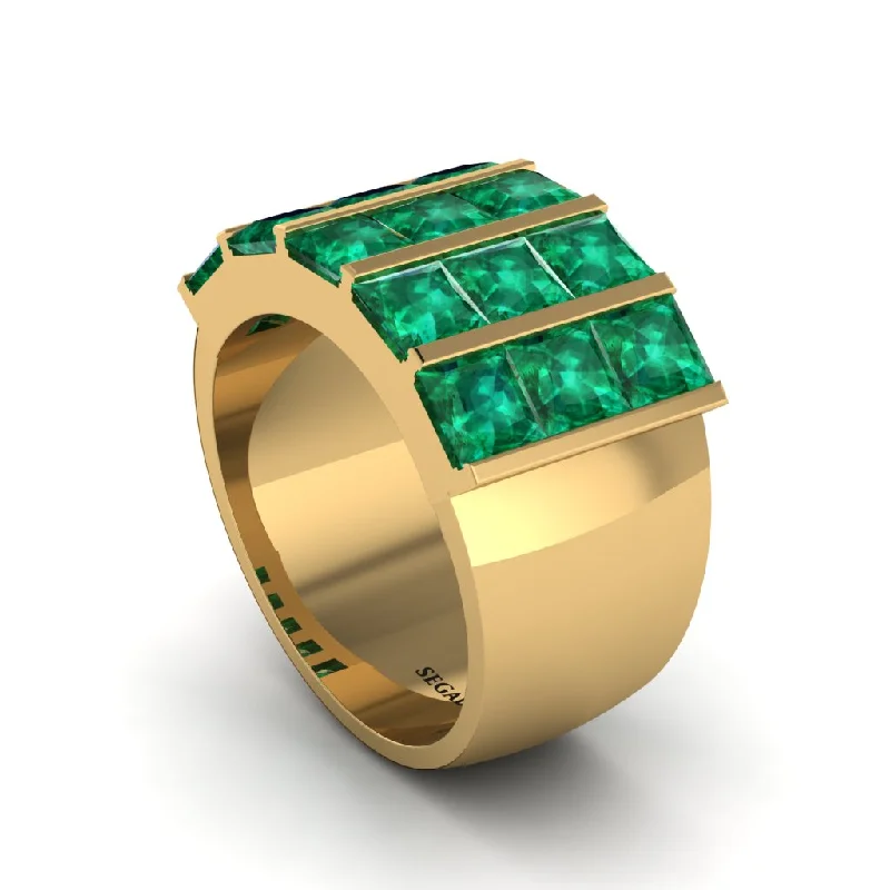 women’s radiant cut engagement rings-Princess-Cut Emerald Majestic Gold Wedding Band - Dalia No. 4