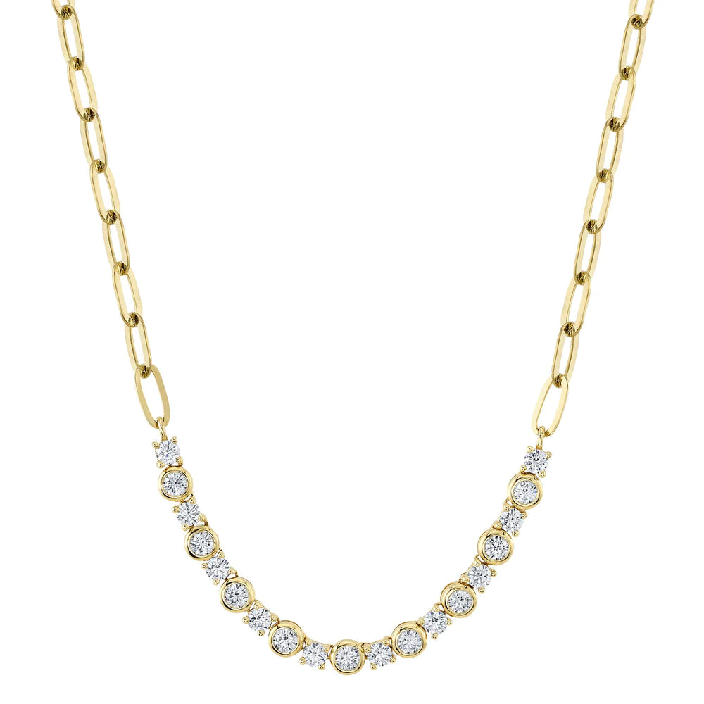 women’s silver choker necklaces-14K Yellow Gold Diamond Bezel Paper Clip Link Necklace