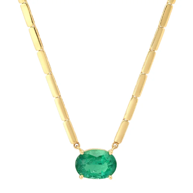 women’s gemstone pendant necklaces-CATCH EVERY EYE EMERALD OVAL NECKLACE, 14KT GOLD