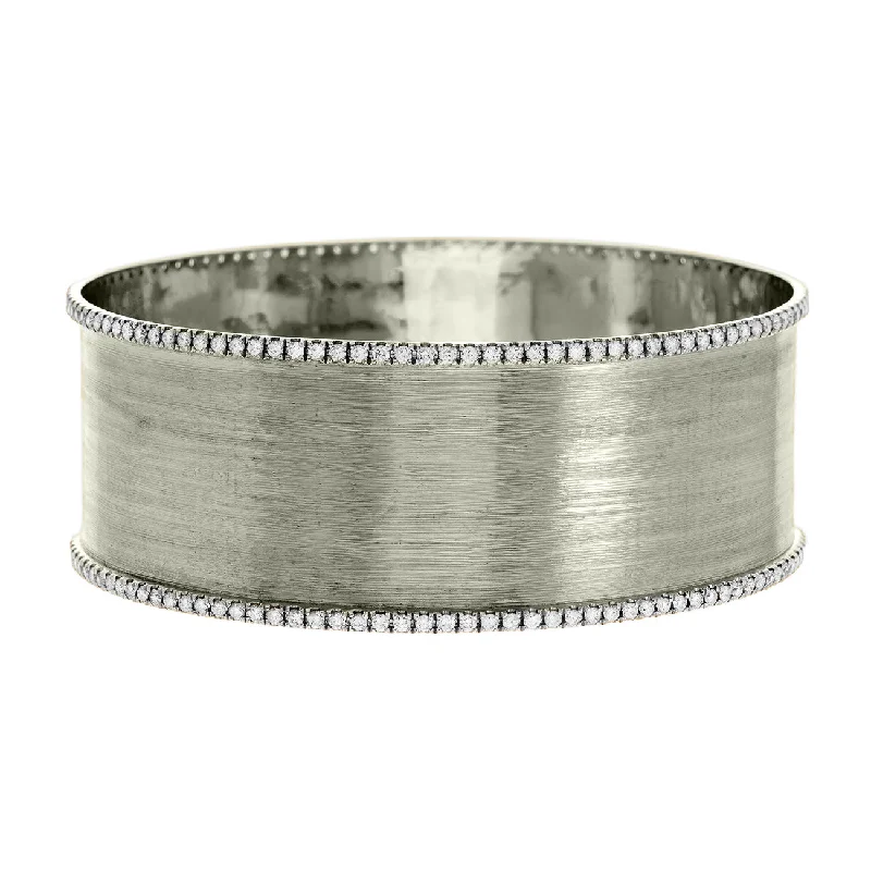 women’s geometric bracelets-Hollie Double Bangle Silver Diamond