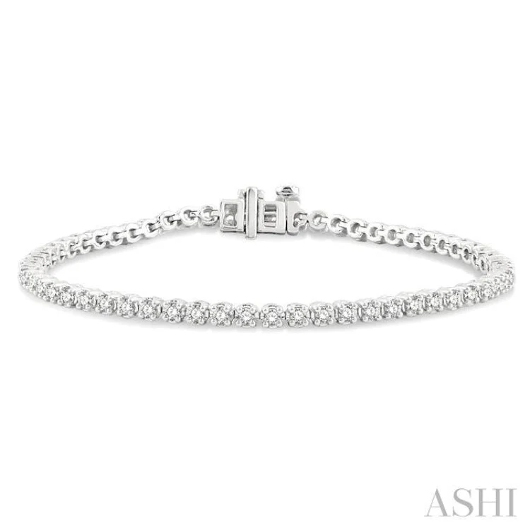 women’s layered bracelets-2 Ctw Round Cut Diamond Tennis Bracelet in 14K White Gold