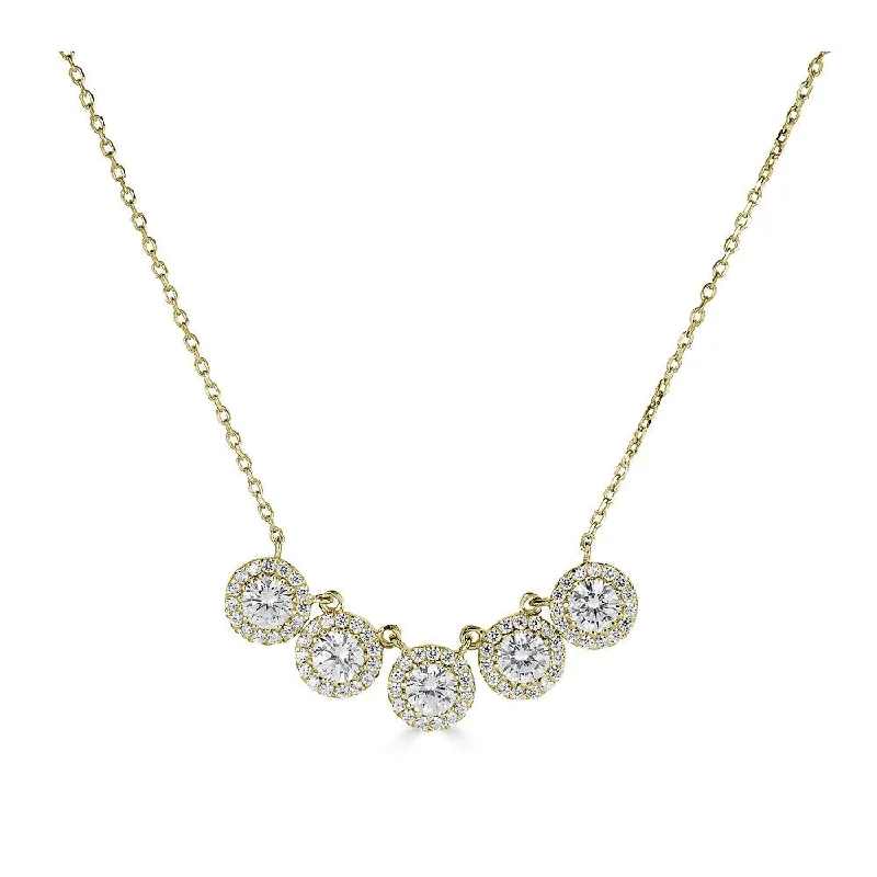 women’s trendy necklaces-14K Yellow Gold Round Diamond Halo Necklace