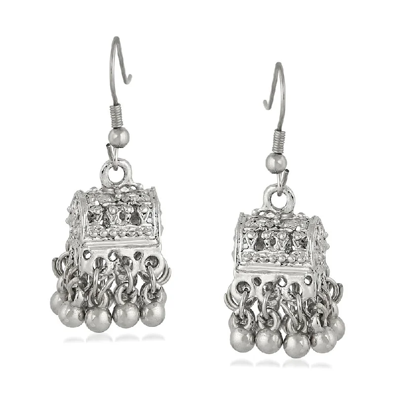 women’s twist earrings-Mahi Rhodium Plated Traditional Jhumki Earrings for Womens(VECJ100222)