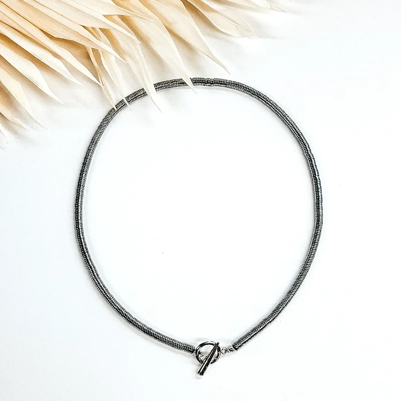 women’s leather bracelets-Metal Disk Beaded Necklace with Toggle Clasp in Silver