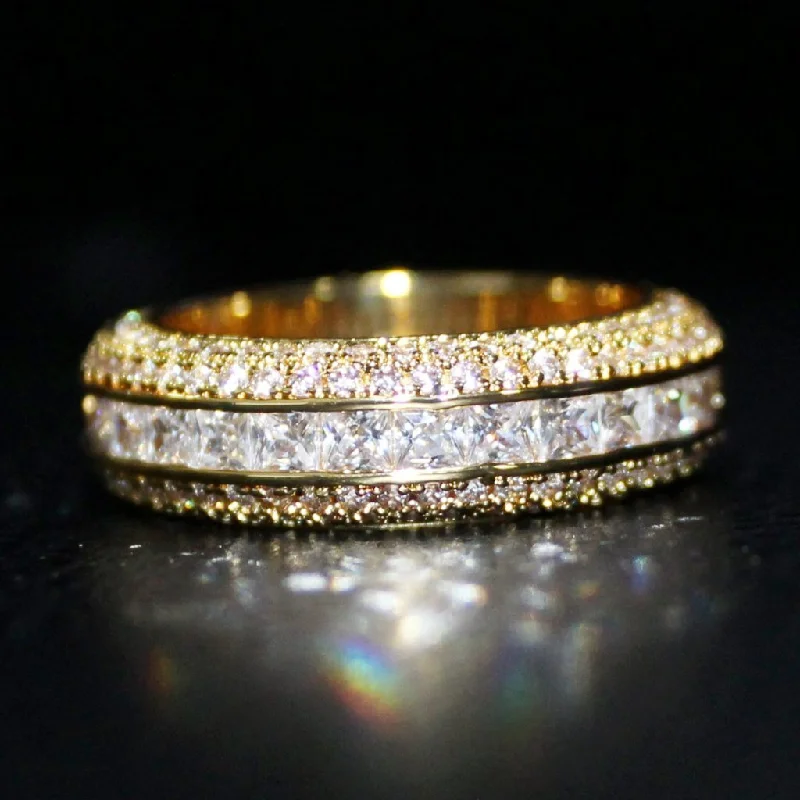 women’s ruby rings-.925 Silver Princess Cut Channel Set CZ Eternity Band Ring in Gold