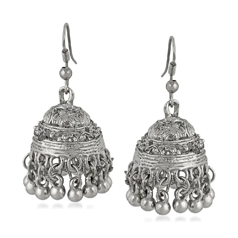 women’s sun earrings-Mahi Rhodium Plated Traditional Jhumki Earrings for Womens(VECJ100221)