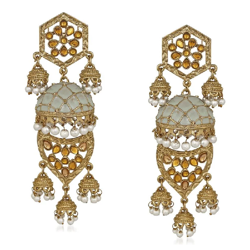 women’s heart-shaped earrings-Mahi Traditional Jhoomar Jhumki Layered Earring with Kundan Meenakari Work and Artificial Pearl for Women (VECJ100241)